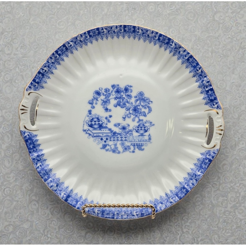 Vintage China Blau Bavaria Asian Pattern Blue & White 10" Cake Platter Germany